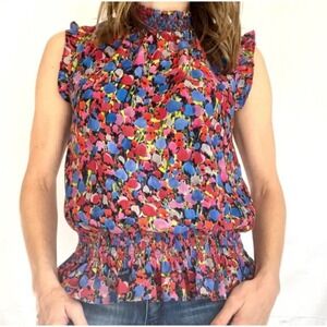 J. Crew Floral Smocked Mock Neck Hem Peplum‎ Blouse Top 2
